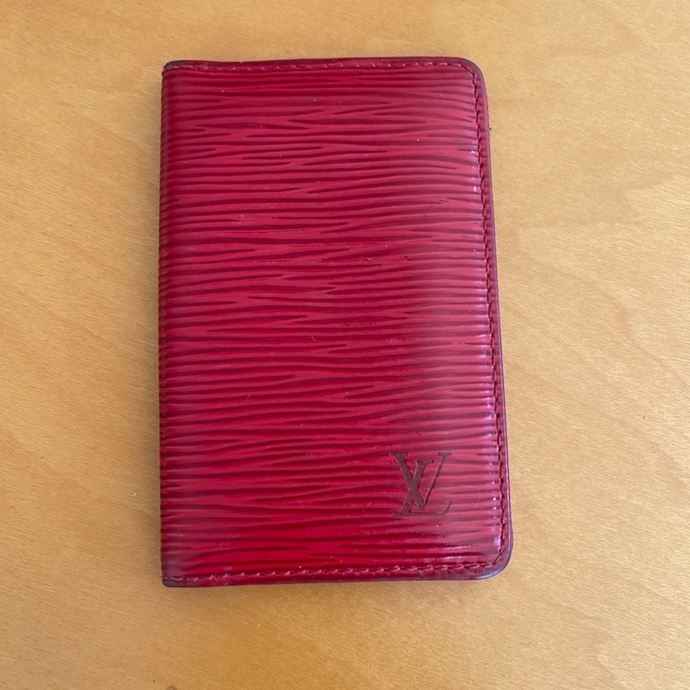 Louis Vuitton red epi leather credit card holder.